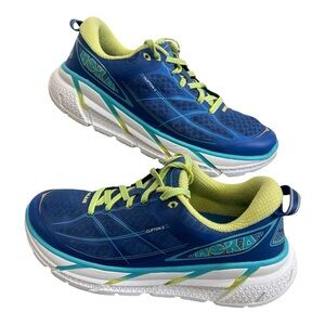 HOKA ONE ONE CLIFTON 2 TRUE BLUE / SUNNY LIME RUNNING SHOES WOMEN'S Size 9